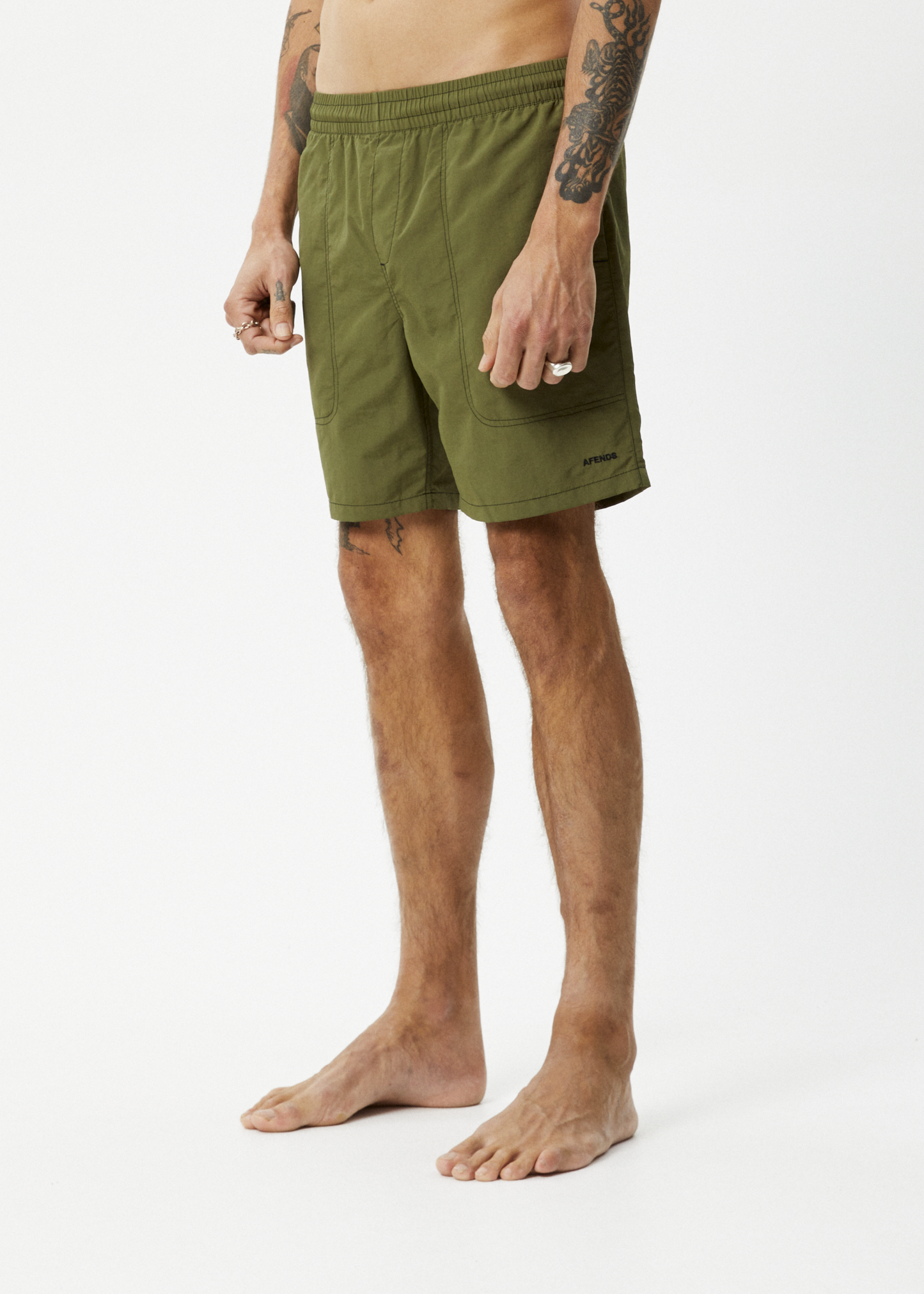 AFENDS Mens Baywatch - Swim Short 18" - Military