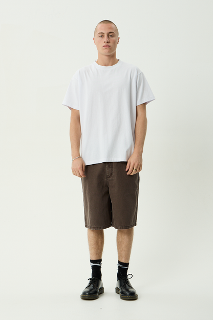 AFENDS Mens Lil C - Denim Baggy Short 22" - Washed Coffee