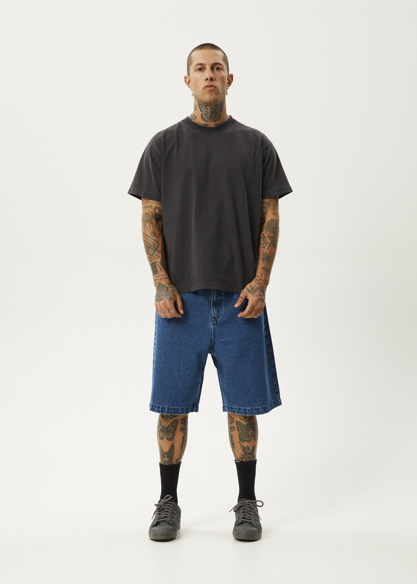 AFENDS Mens Lil C - Denim Baggy Short 22" - Authentic Blue