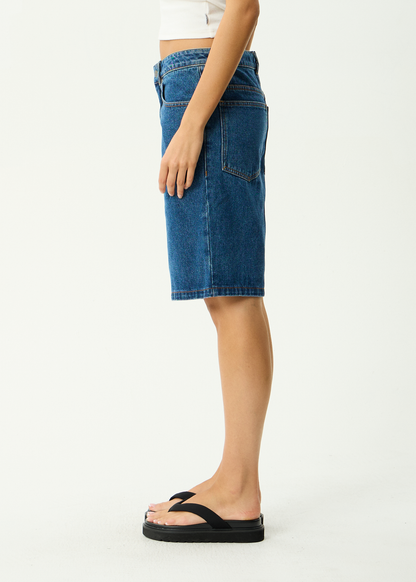 AFENDS Mens Lil C - Denim Baggy Short 22" - Authentic Blue