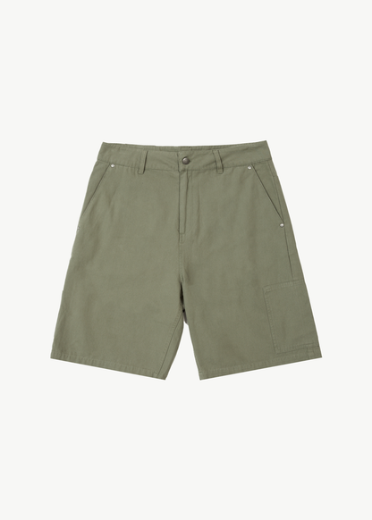 AFENDS Mens Harper - Canvas Workwear Short 22" - Olive