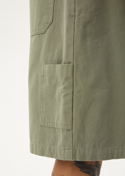 AFENDS Mens Harper - Canvas Workwear Short 22" - Olive