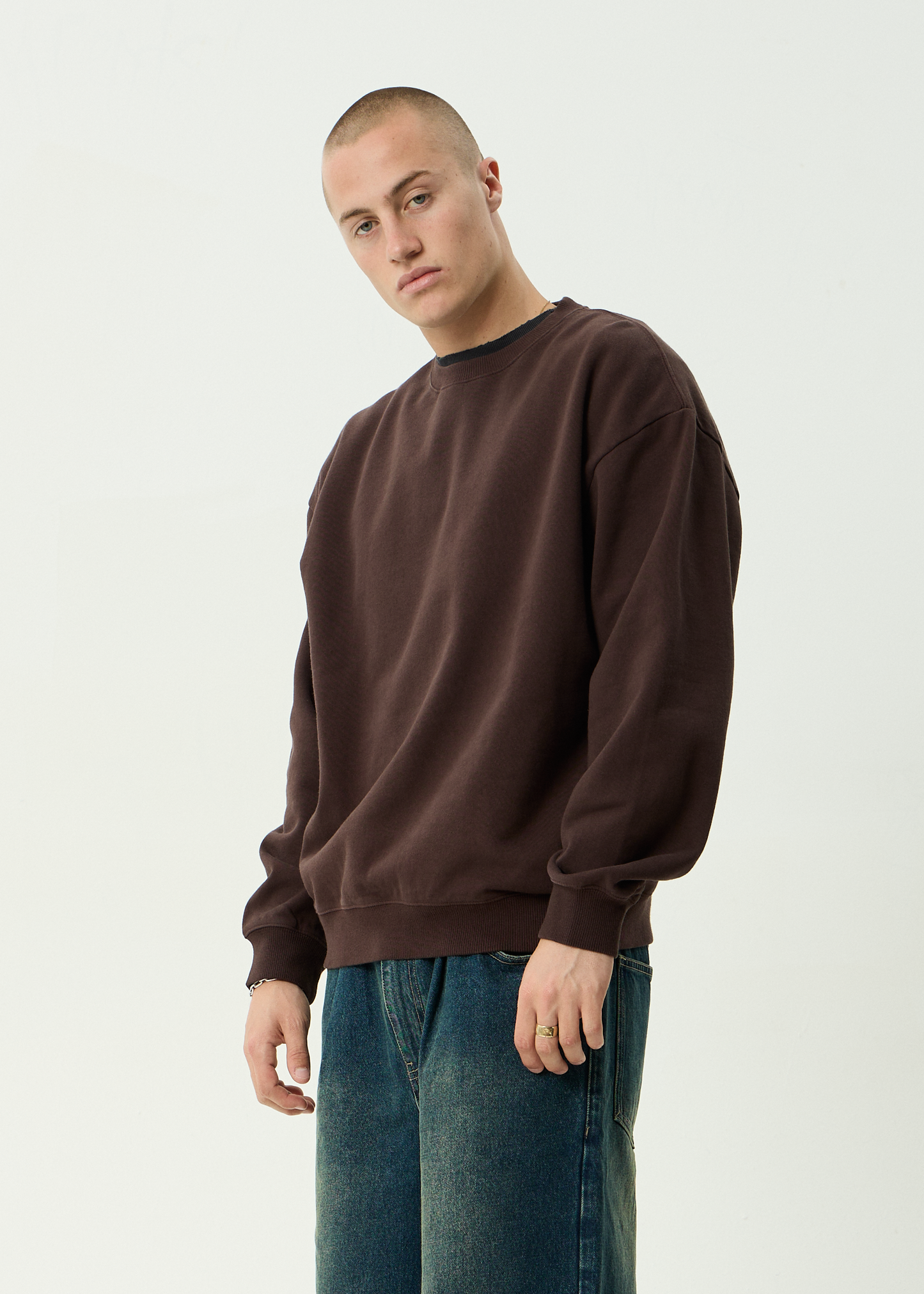 AFENDS Mens Genesis - Crew Neck - Washed Coffee