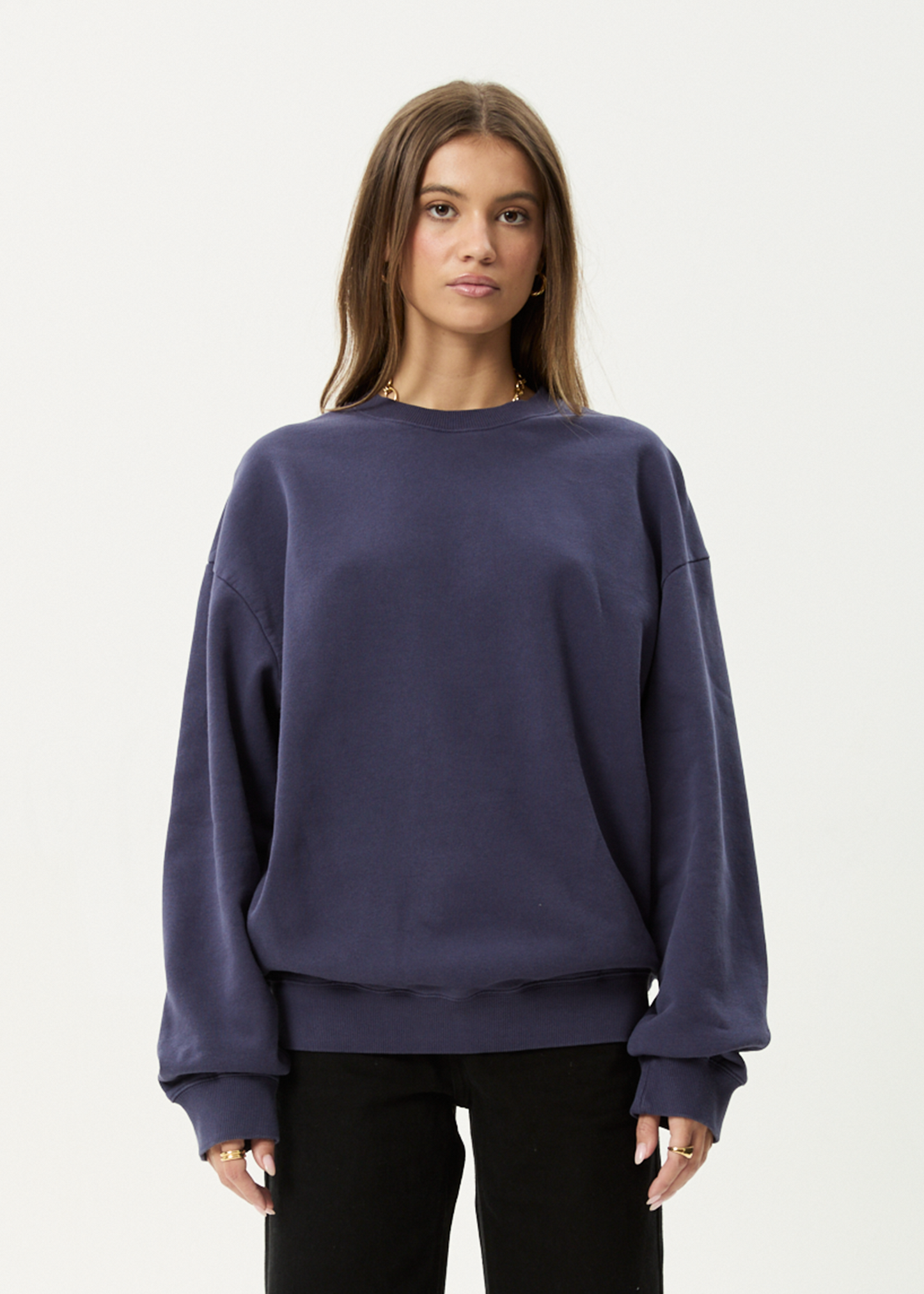 AFENDS Mens Genesis - Crew Neck - Washed Deep Sea