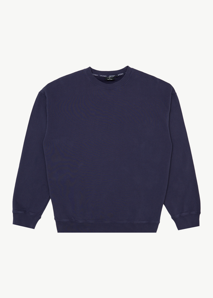 AFENDS Mens Genesis - Crew Neck - Washed Deep Sea