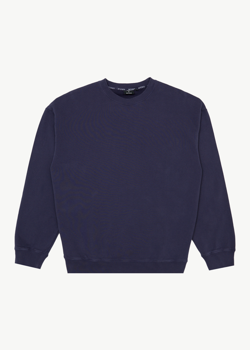 AFENDS Mens Genesis - Crew Neck - Washed Deep Sea