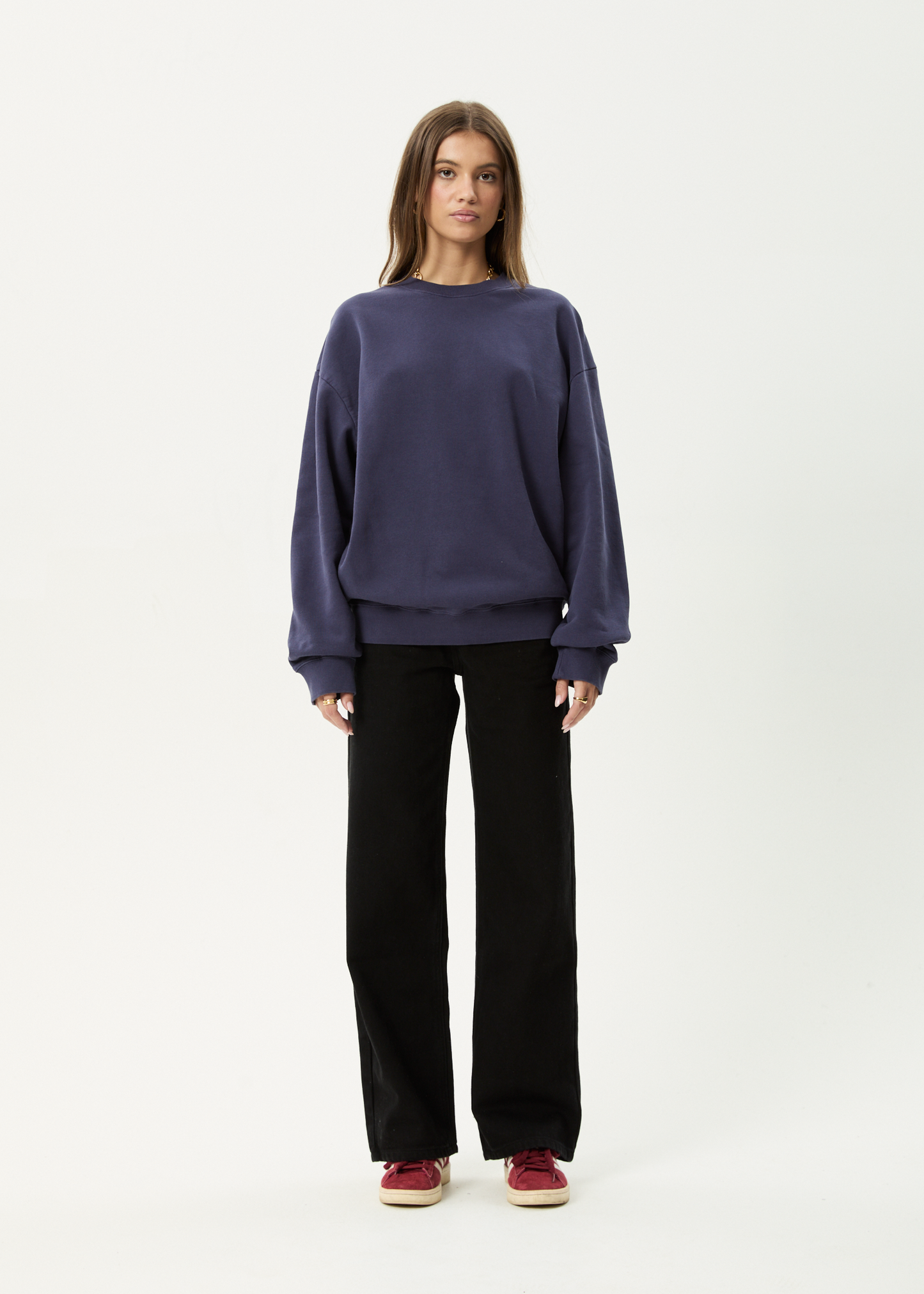 AFENDS Mens Genesis - Crew Neck - Washed Deep Sea