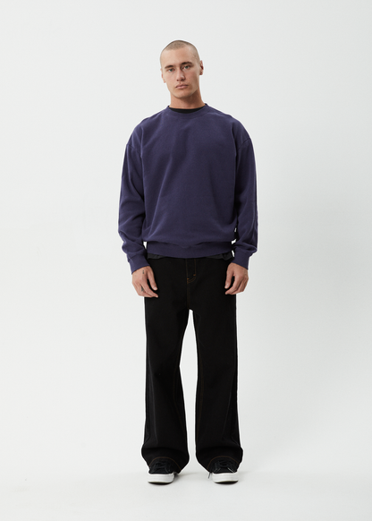 AFENDS Mens Genesis - Crew Neck - Washed Deep Sea