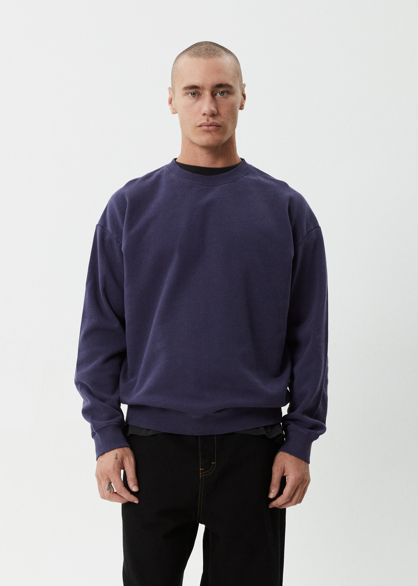 AFENDS Mens Genesis - Crew Neck - Washed Deep Sea