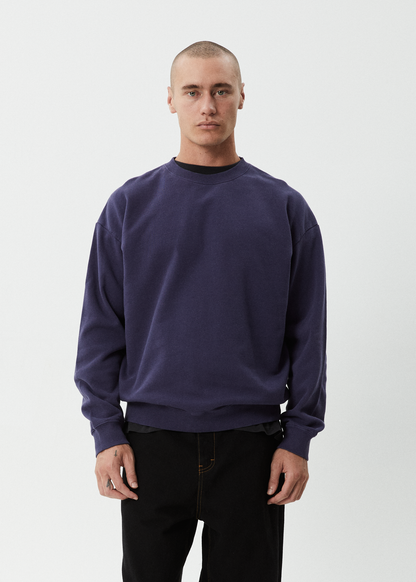 AFENDS Mens Genesis - Crew Neck - Washed Deep Sea