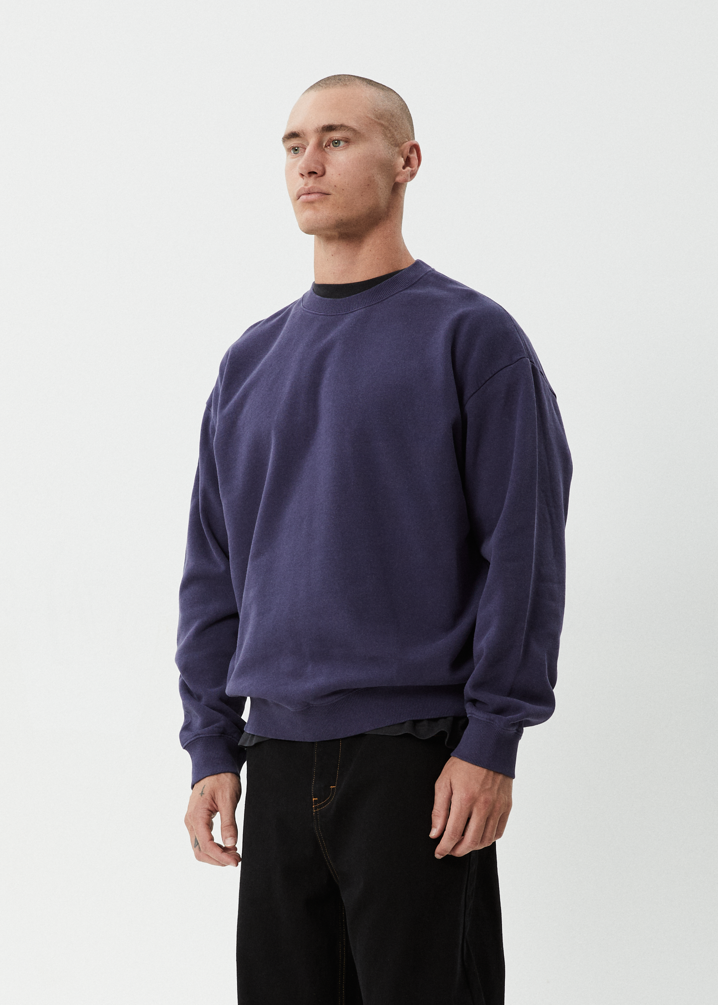AFENDS Mens Genesis - Crew Neck - Washed Deep Sea