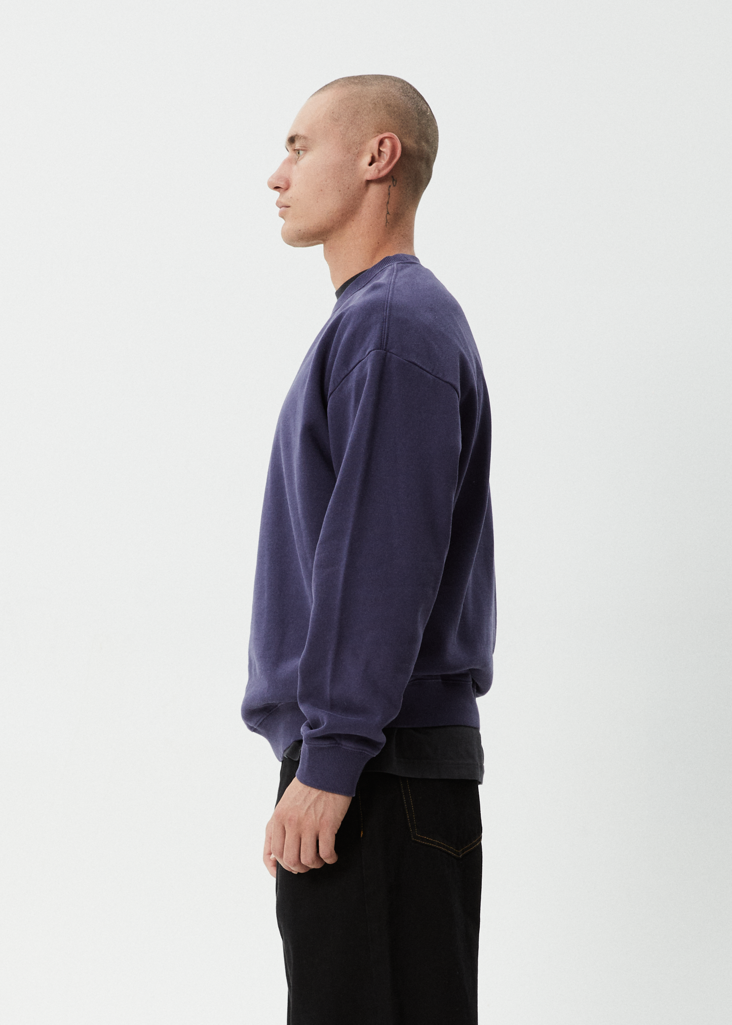 AFENDS Mens Genesis - Crew Neck - Washed Deep Sea