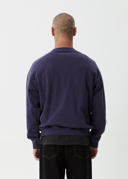 AFENDS Mens Genesis - Crew Neck - Washed Deep Sea
