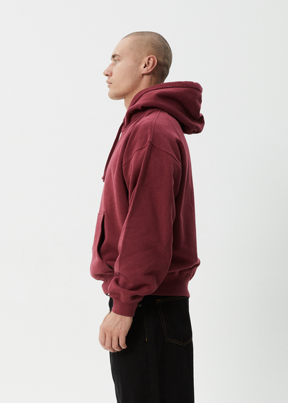 AFENDS Mens Genesis - Boxy Hoodie - Washed Burgundy