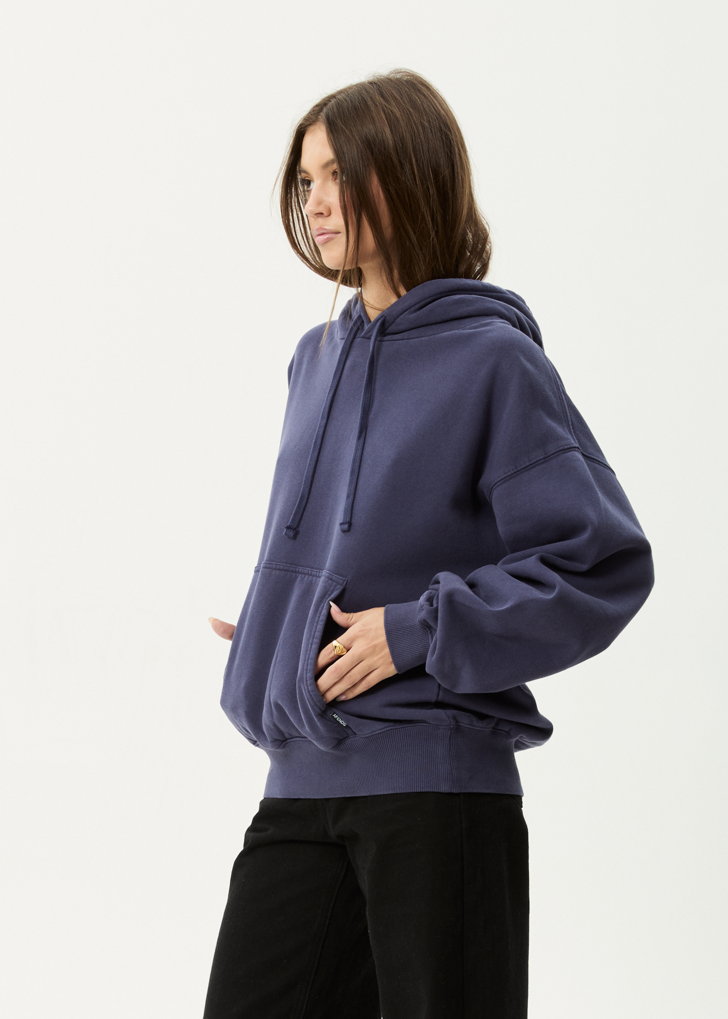 AFENDS Mens Genesis - Boxy Hoodie - Washed Deep Sea