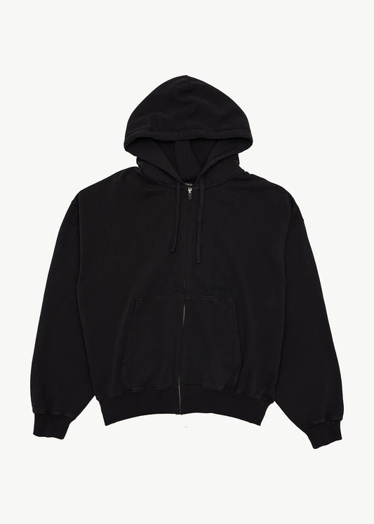 AFENDS Mens Genesis - Boxy Zip Hood - Stone Black