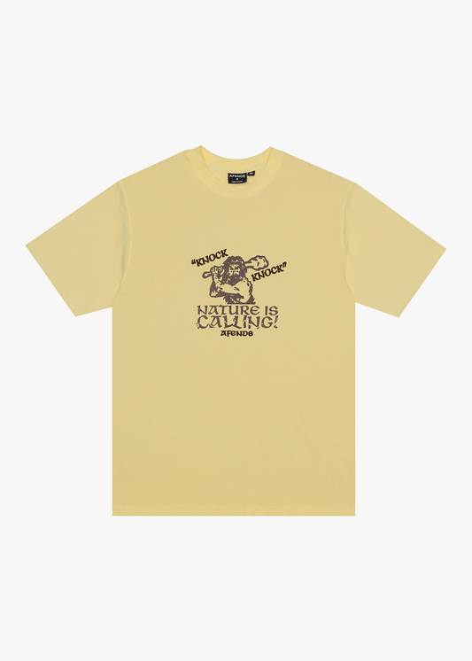 AFENDS Mens Knock Knock - Retro Tee - Washed Lemon