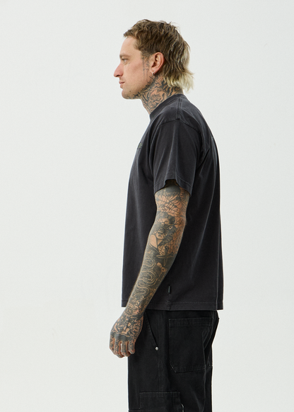 AFENDS Mens Hq - Boxy Tee - Stone Black