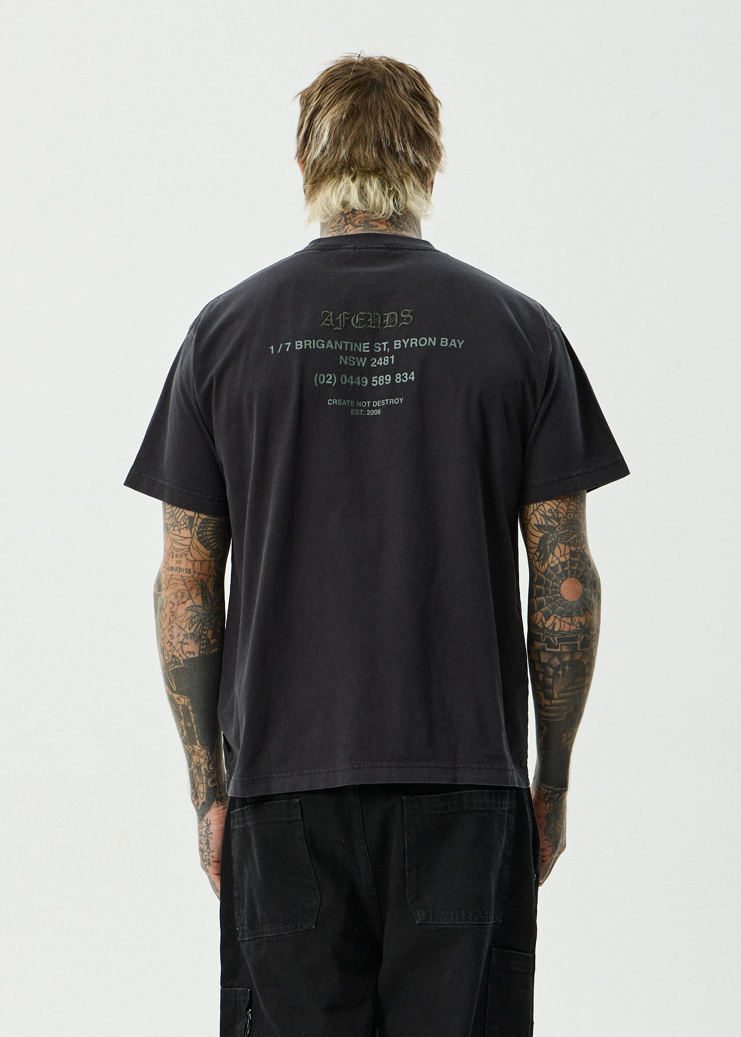 AFENDS Mens Hq - Boxy Tee - Stone Black