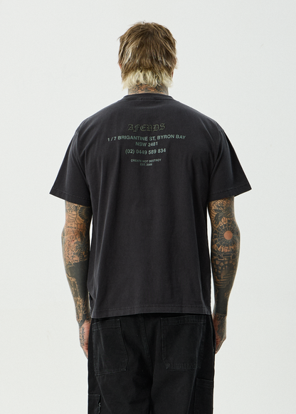 AFENDS Mens Hq - Boxy Tee - Stone Black