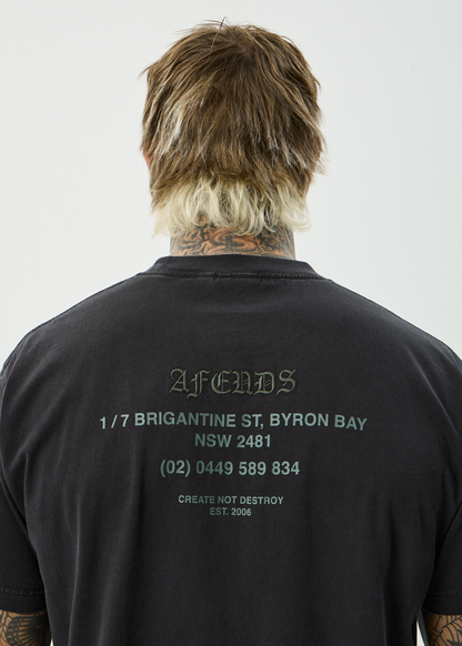 AFENDS Mens Hq - Boxy Tee - Stone Black