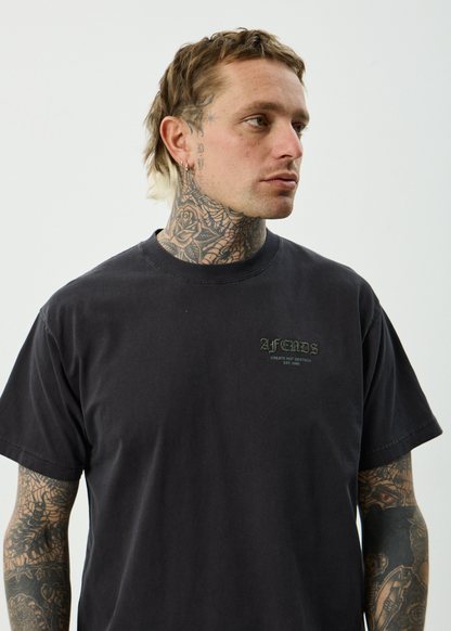 AFENDS Mens Hq - Boxy Tee - Stone Black