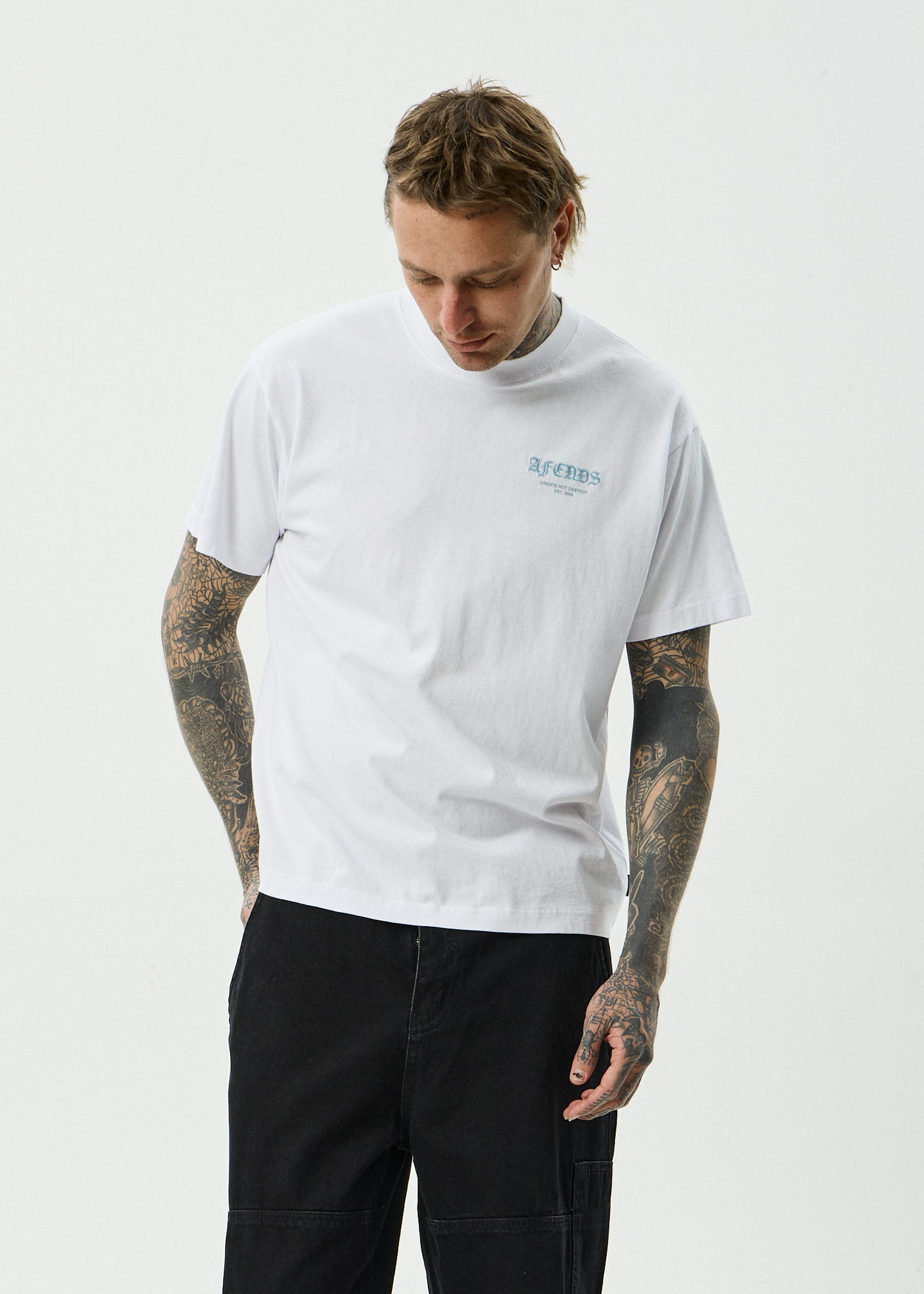 AFENDS Mens Hq - Boxy Tee - White