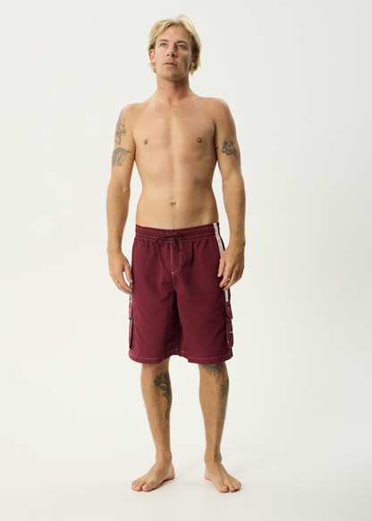 AFENDS Mens House Related - Cargo Swim Short 21" - Burgundy