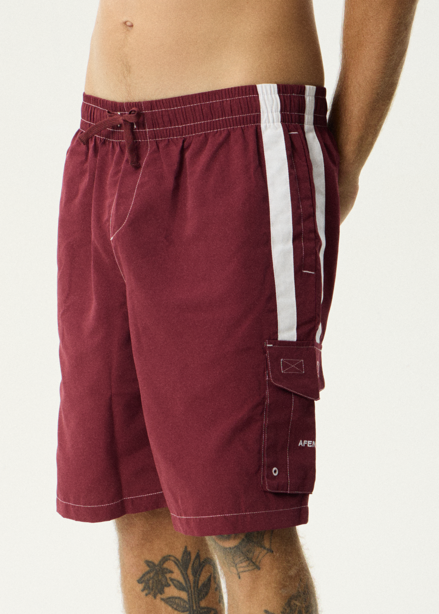 AFENDS Mens House Related - Cargo Swim Short 21" - Burgundy