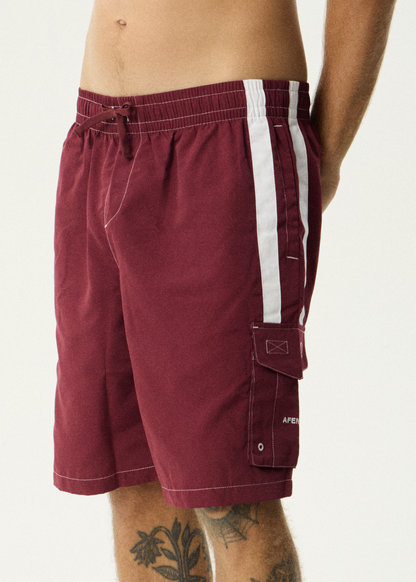 AFENDS Mens House Related - Cargo Swim Short 21" - Burgundy