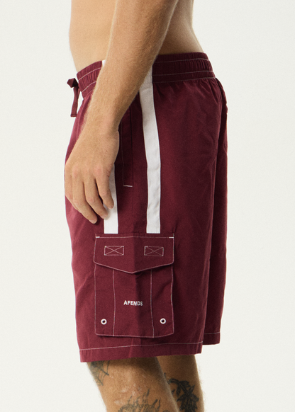 AFENDS Mens House Related - Cargo Swim Short 21" - Burgundy
