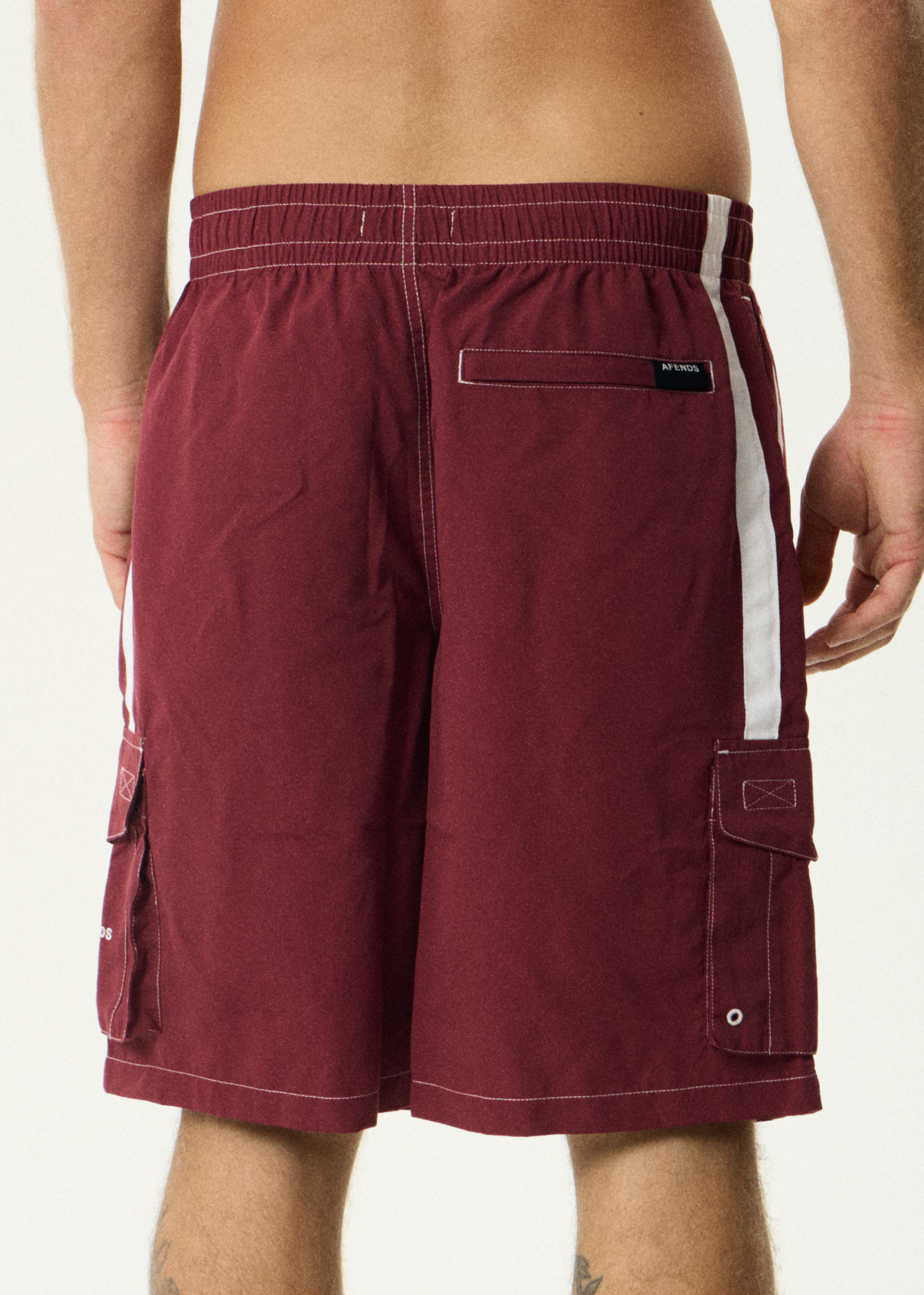 AFENDS Mens House Related - Cargo Swim Short 21" - Burgundy