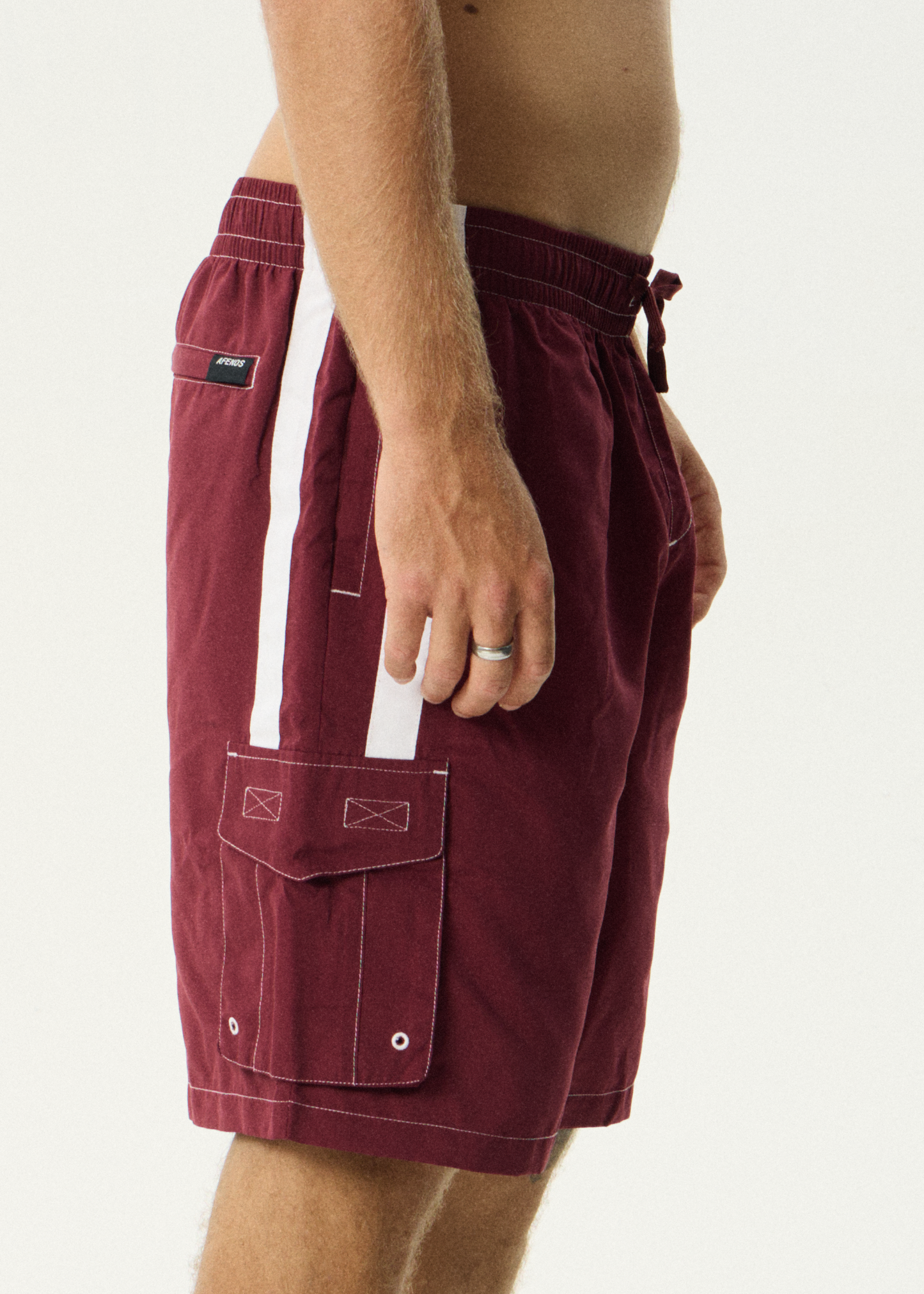 AFENDS Mens House Related - Cargo Swim Short 21" - Burgundy