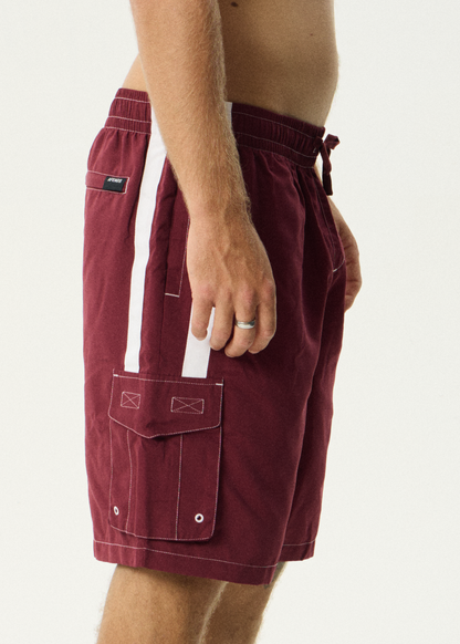 AFENDS Mens House Related - Cargo Swim Short 21" - Burgundy