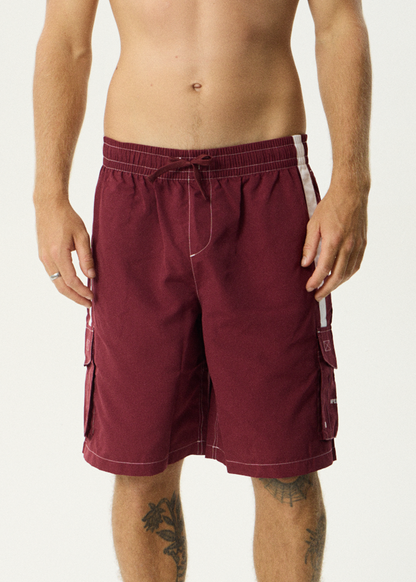 AFENDS Mens House Related - Cargo Swim Short 21" - Burgundy