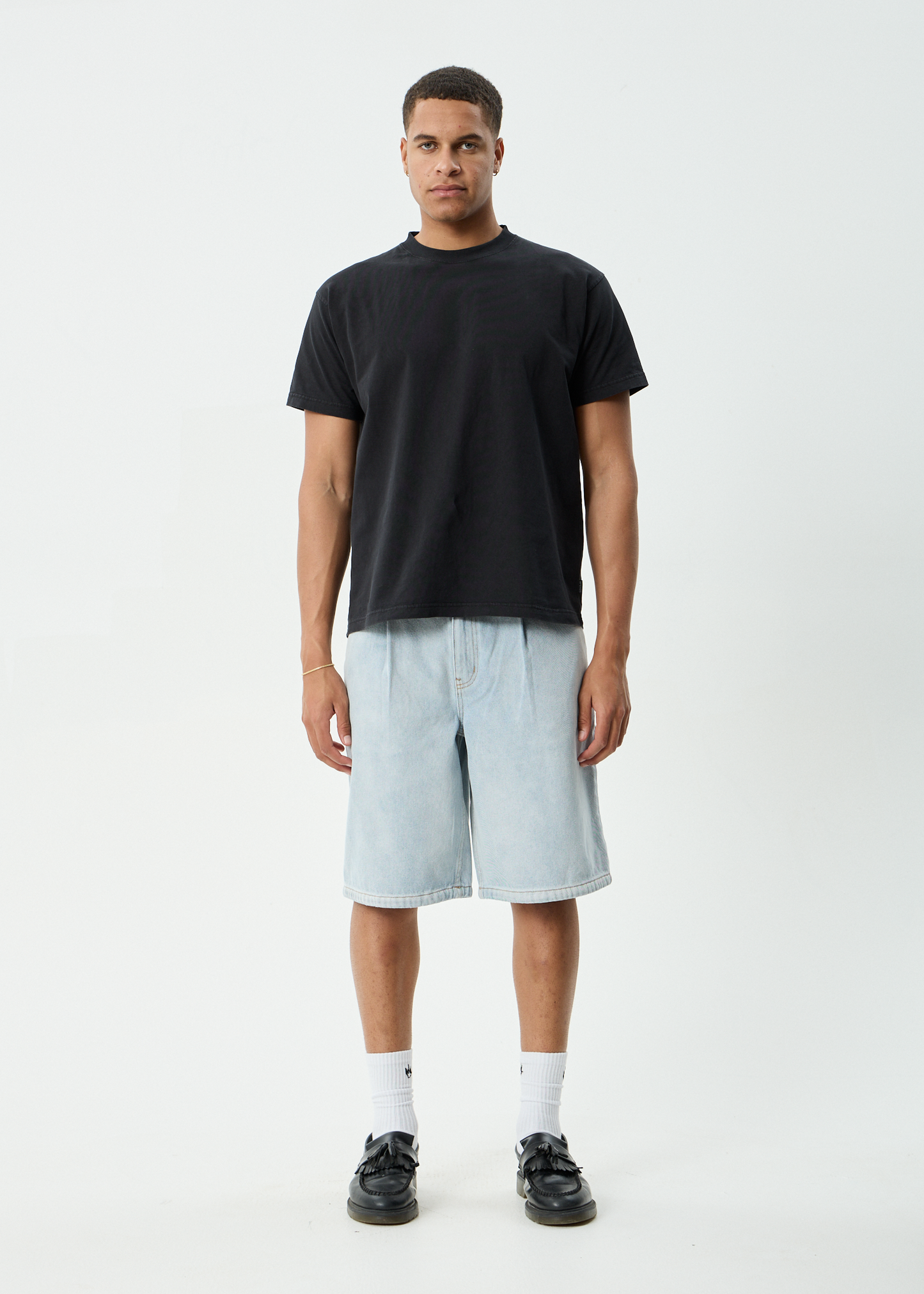 AFENDS Mens Fast Forward - Denim Ultra Baggy Pleated Short 24" - Stone Blue