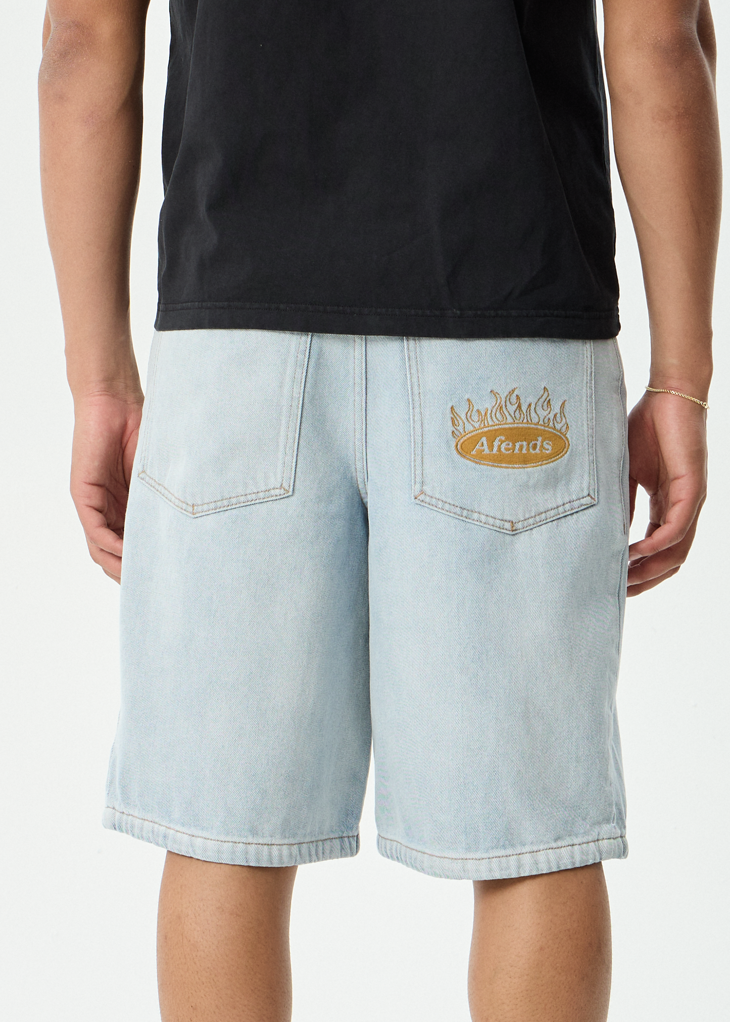 AFENDS Mens Fast Forward - Denim Ultra Baggy Pleated Short 24" - Stone Blue