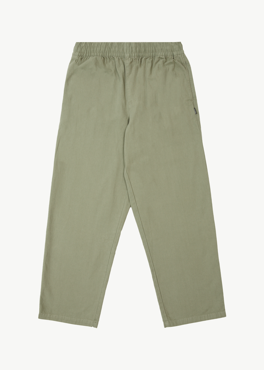 AFENDS Mens Ninety Eights - Baggy Elastic Waist Pant - Olive