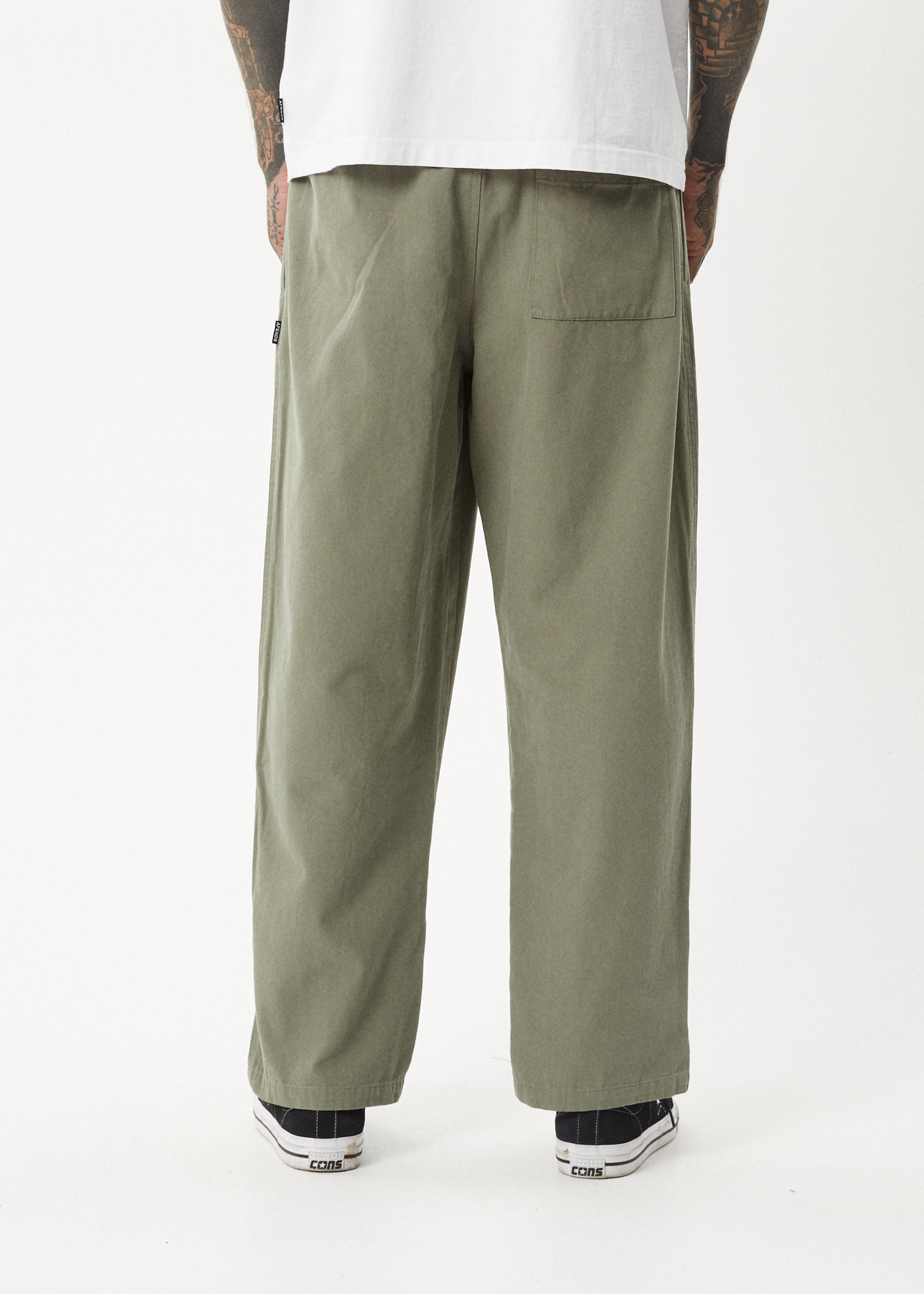 AFENDS Mens Ninety Eights - Baggy Elastic Waist Pant - Olive