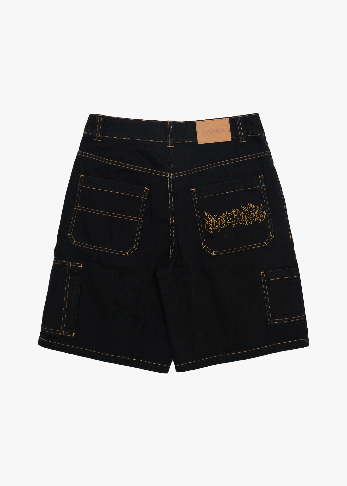 AFENDS Mens Scorched Harper - Denim Baggy Workwear Short 22" - Washed Black