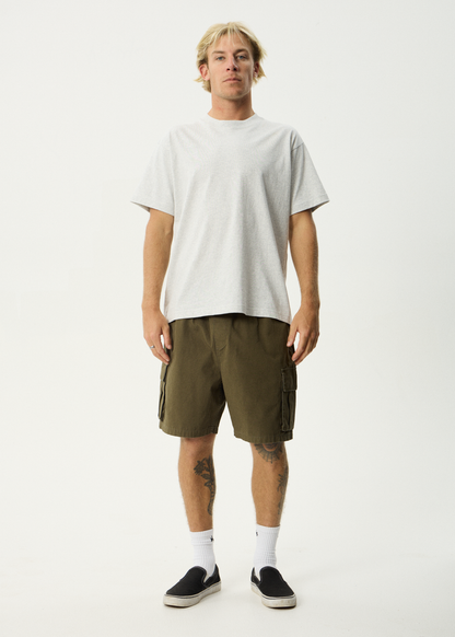 AFENDS Mens Ripped Out 98 - Oversized Cargo Short 20" - Deep Olive