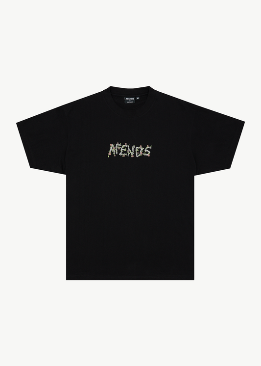 AFENDS Mens Daisy Chain - Boxy Tee - Black