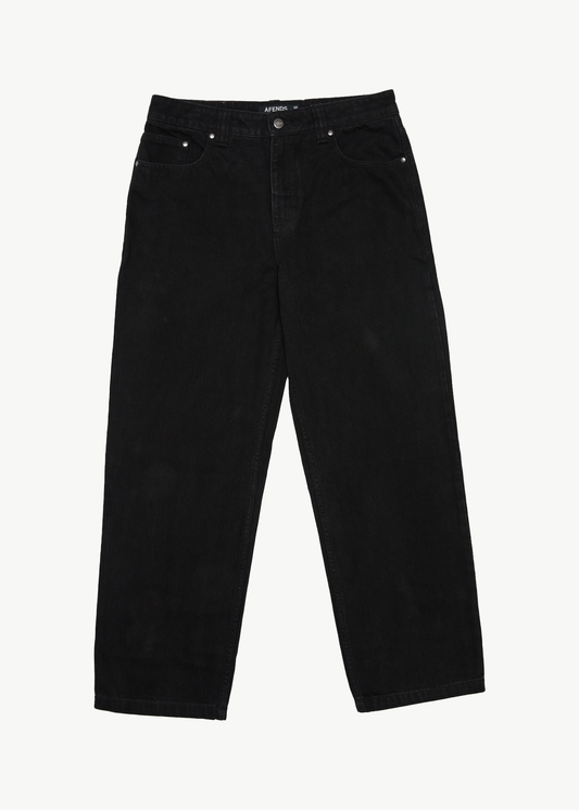 AFENDS Mens Ninety Twos - Denim Relaxed Jean - Washed Black