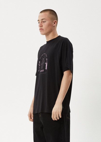 AFENDS Mens Dance Party - Raglan Boxy Tee - Black