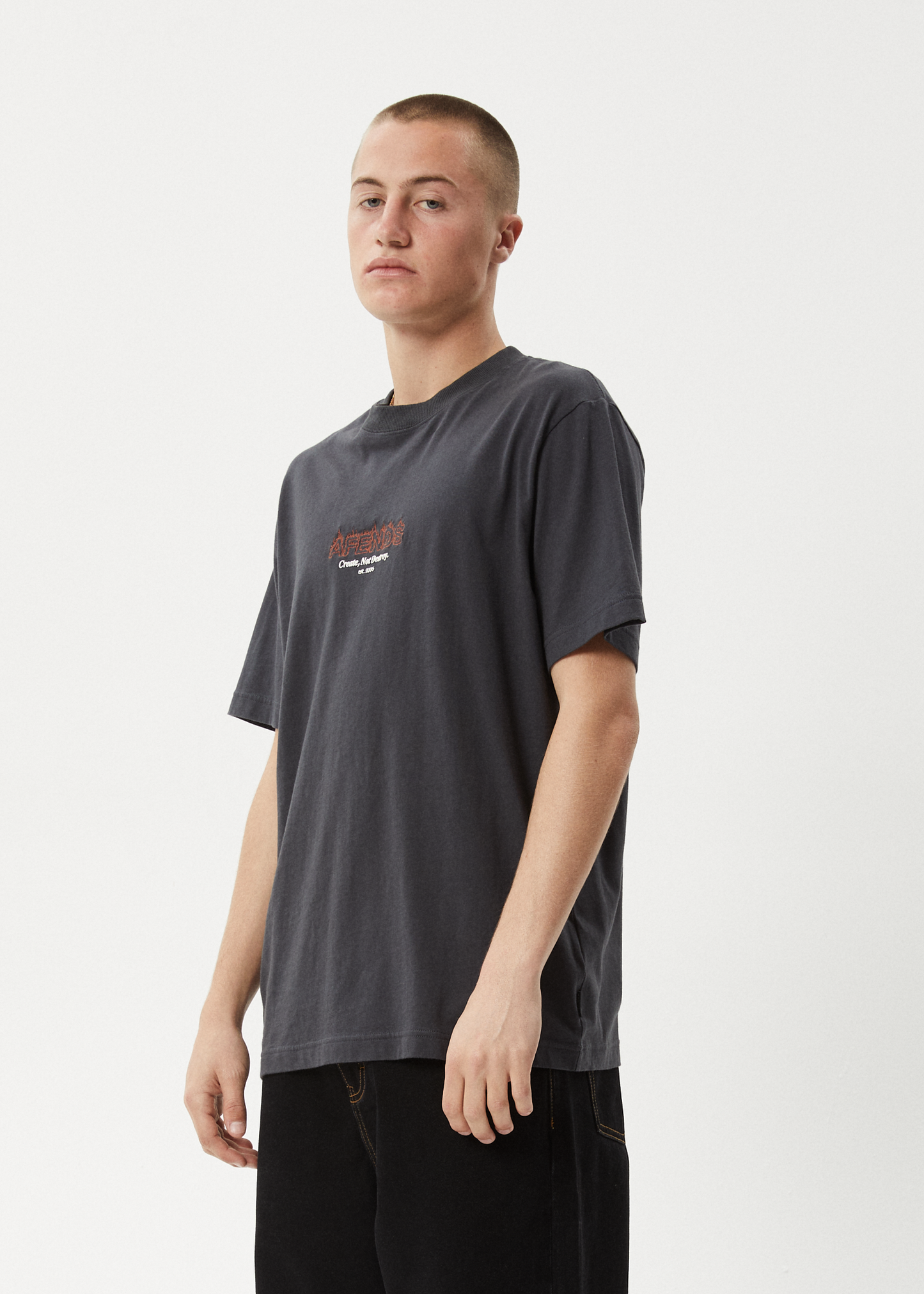 AFENDS Mens Ember - Retro Tee - Charcoal