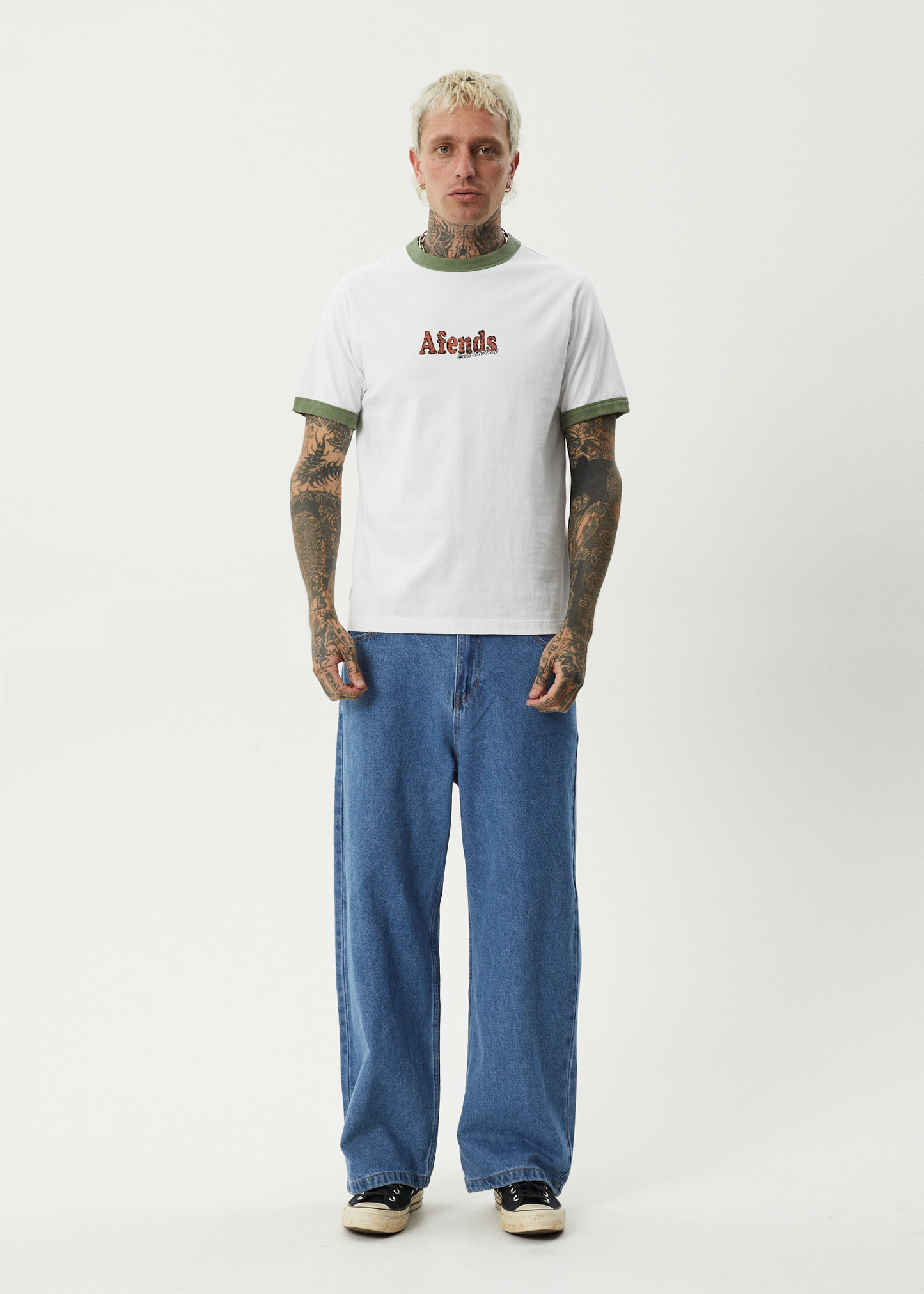 AFENDS Mens Classico - Heavyweight Ringer Tee - White