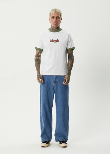AFENDS Mens Classico - Heavyweight Ringer Tee - White