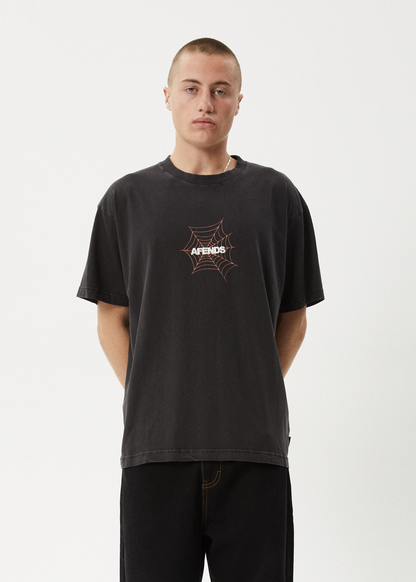 AFENDS Mens Webhead - Boxy Tee - Stone Black