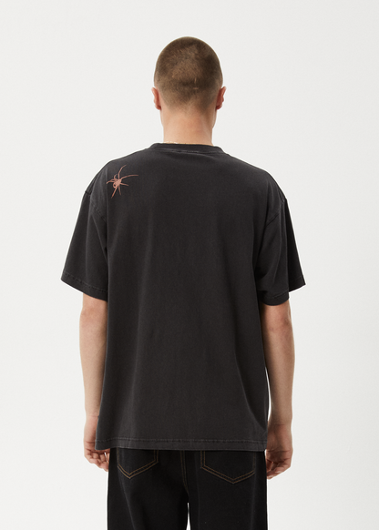 AFENDS Mens Webhead - Boxy Tee - Stone Black