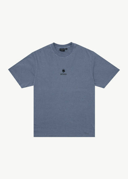 AFENDS Mens Burnin - Retro Tee - Washed Slate Blue